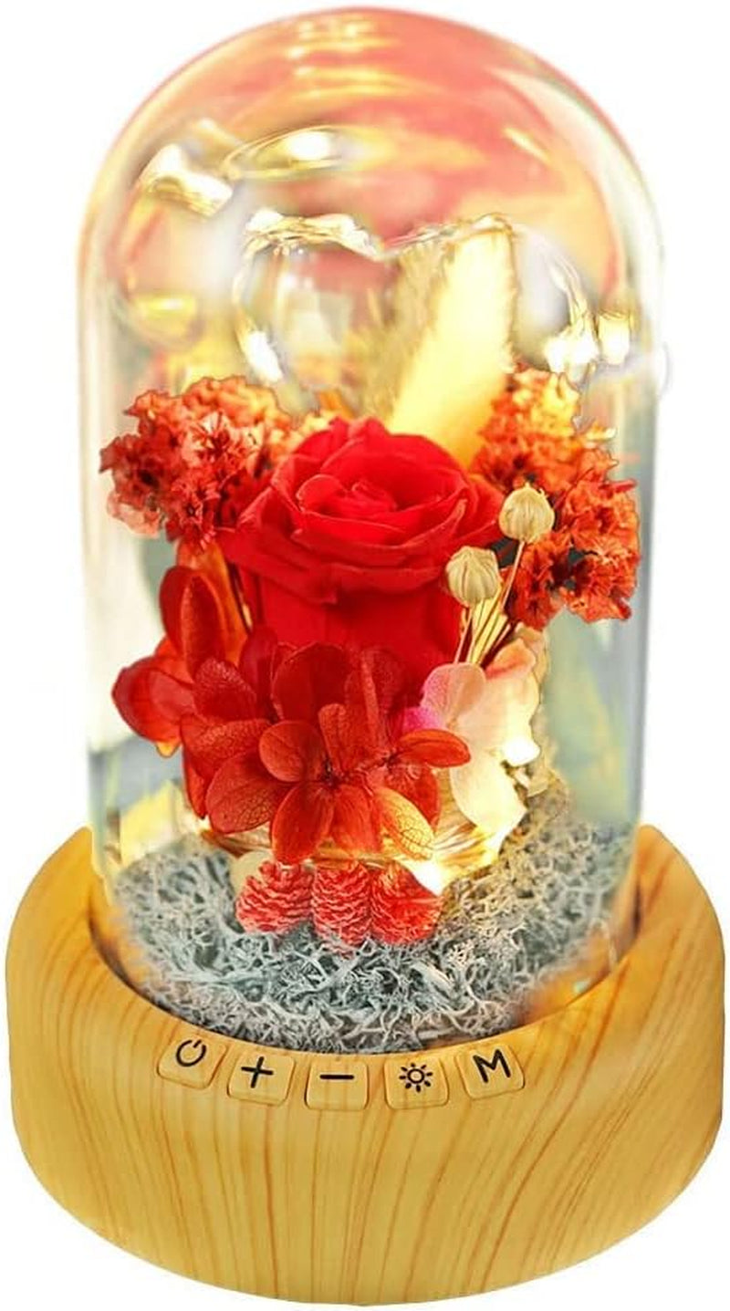 Mother'S Day Red Rose Night Light Real Eternal in Glass Dome, Preserved Rose Flower Lamp with Speaker,Forever Flowers Gift for Mom, Wife, Girlfriend on Mother'S Day