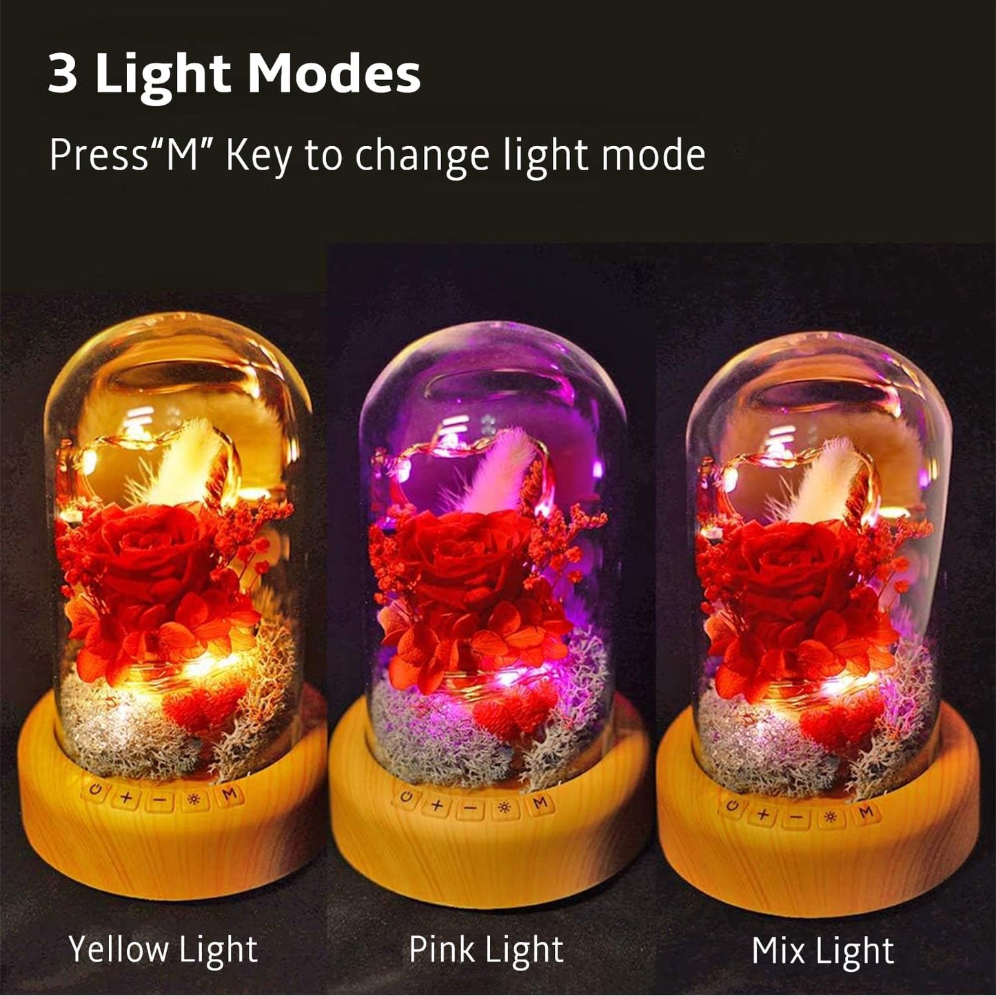 Mother'S Day Red Rose Night Light Real Eternal in Glass Dome, Preserved Rose Flower Lamp with Speaker,Forever Flowers Gift for Mom, Wife, Girlfriend on Mother'S Day