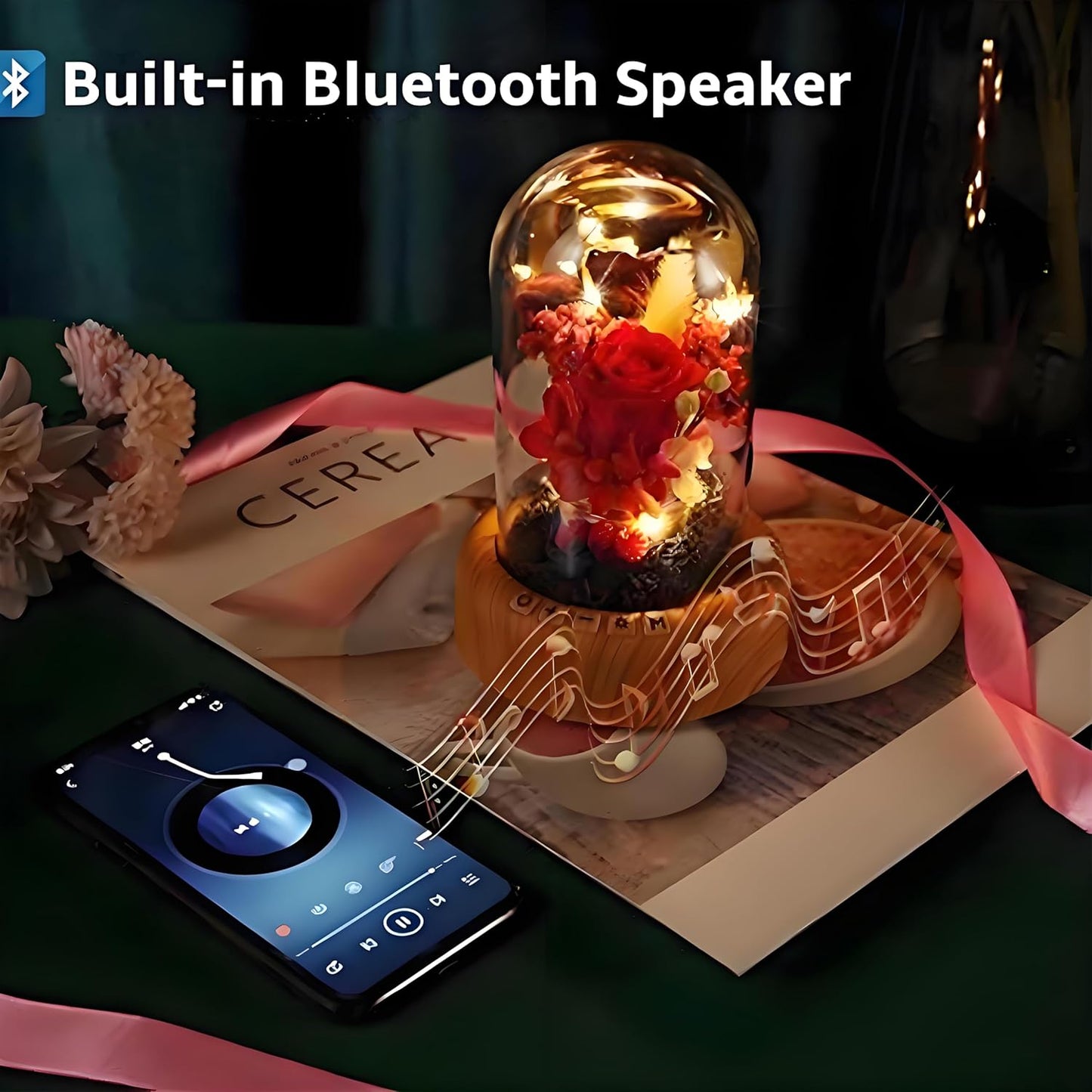 Mother'S Day Red Rose Night Light Real Eternal in Glass Dome, Preserved Rose Flower Lamp with Speaker,Forever Flowers Gift for Mom, Wife, Girlfriend on Mother'S Day