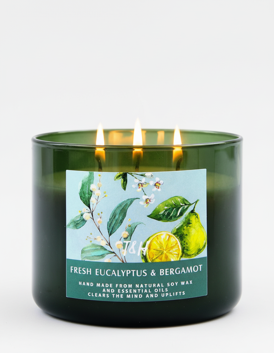 Light Up Your Day with Our Fresh Eucalyptus & Bergamot 3-Wick Candle! πΏβ¨ Perfect for Serenity & Style. A Thoughtful Gift for Any Occasion!