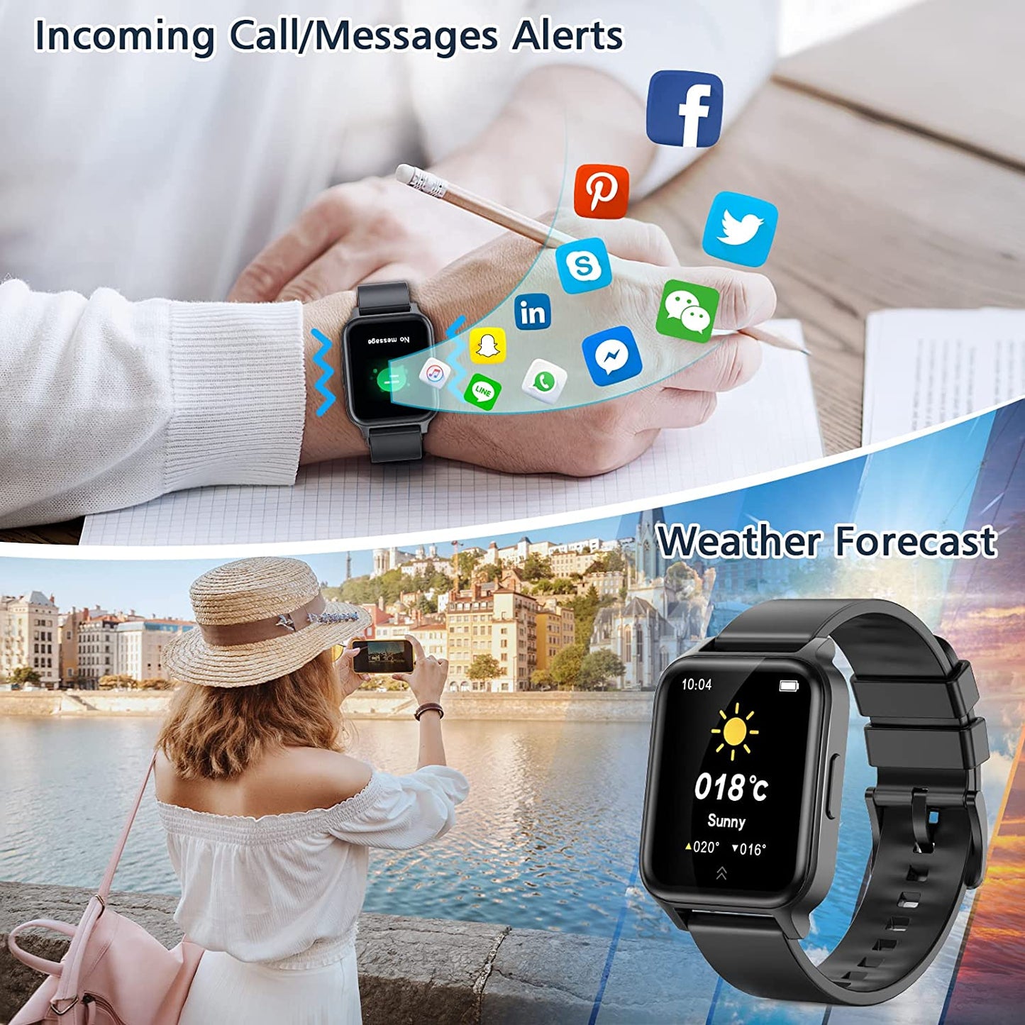 Smart Watch for Android Phones 1.69" Touch Screen Smart Watches for Women Men Smartwatch Fitness Watches with Heart Rate Monitor Sleep Tracker Calorie Pedometer Sports Activity Fitness Tracker