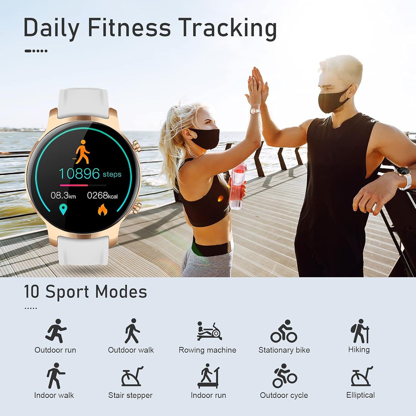 Smart Watches for Women Men 1.3" Touch Screen Smart Watch for Android Phones Waterproof Fitness Watch Heart Rate Monitor Sleep Tracker Pedometer Activity Tracker Smartwatch for Ios Android
