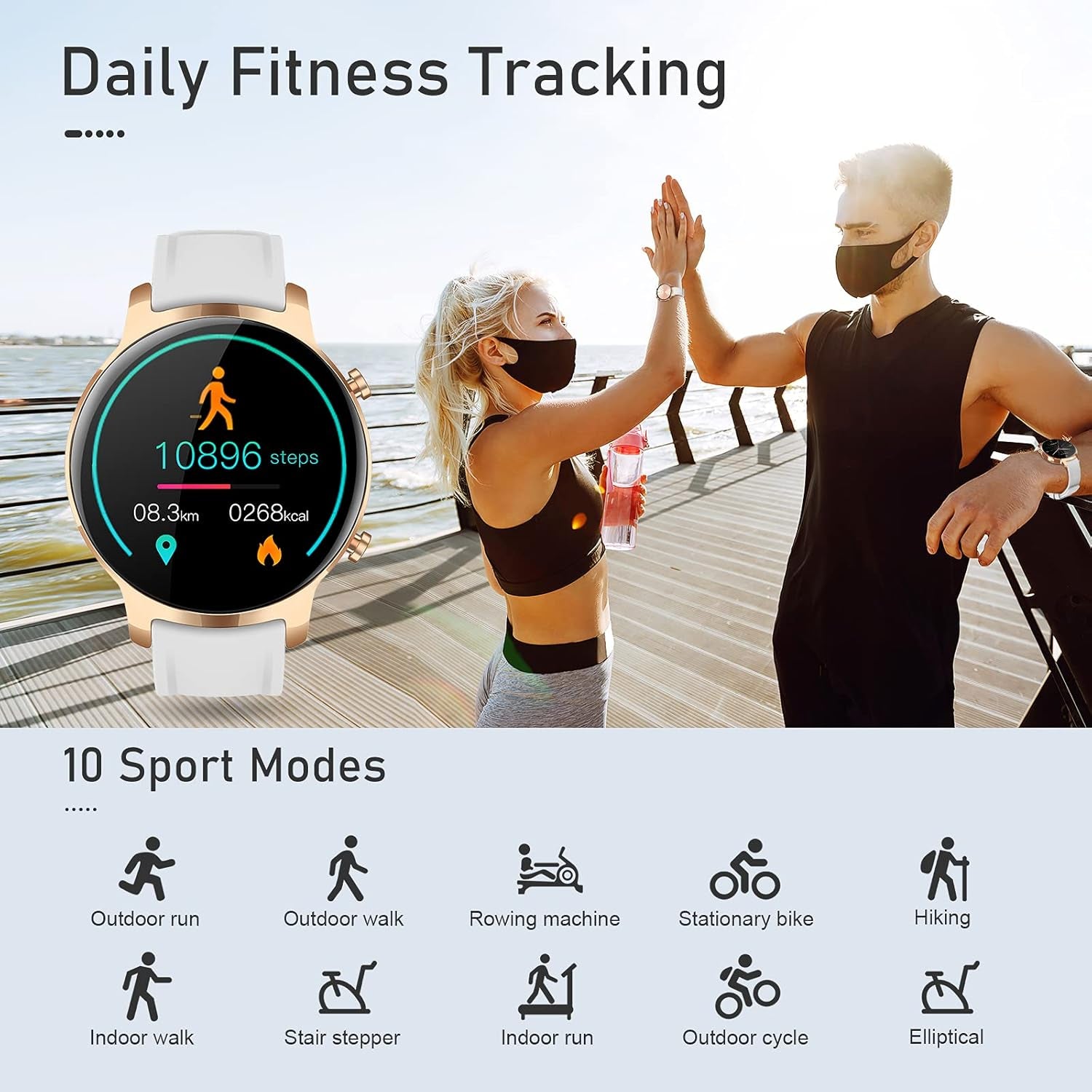 Smart Watches for Women Men 1.3" Touch Screen Smart Watch for Android Phones Waterproof Fitness Watch Heart Rate Monitor Sleep Tracker Pedometer Activity Tracker Smartwatch for Ios Android