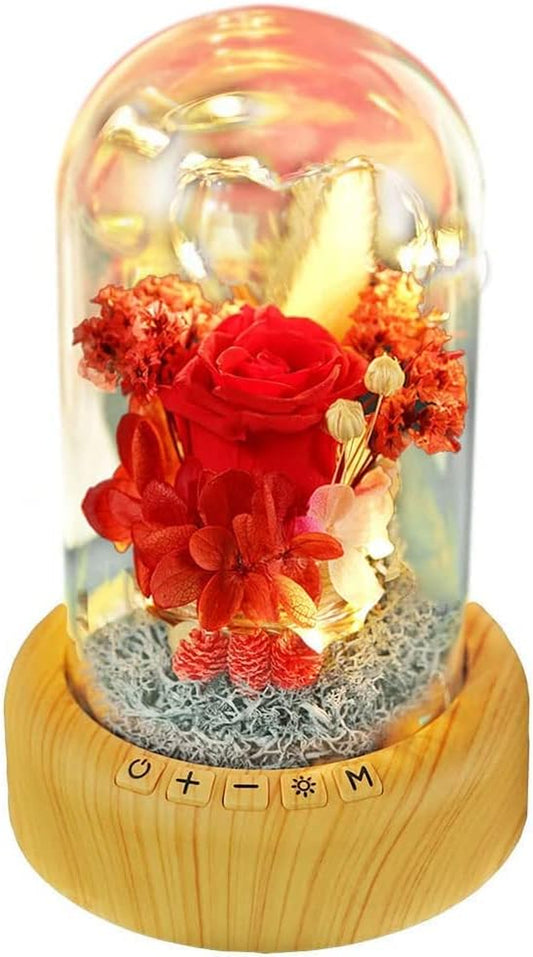 Mother'S Day Red Rose Night Light Real Eternal in Glass Dome, Preserved Rose Flower Lamp with Speaker,Forever Flowers Gift for Mom, Wife, Girlfriend on Mother'S Day