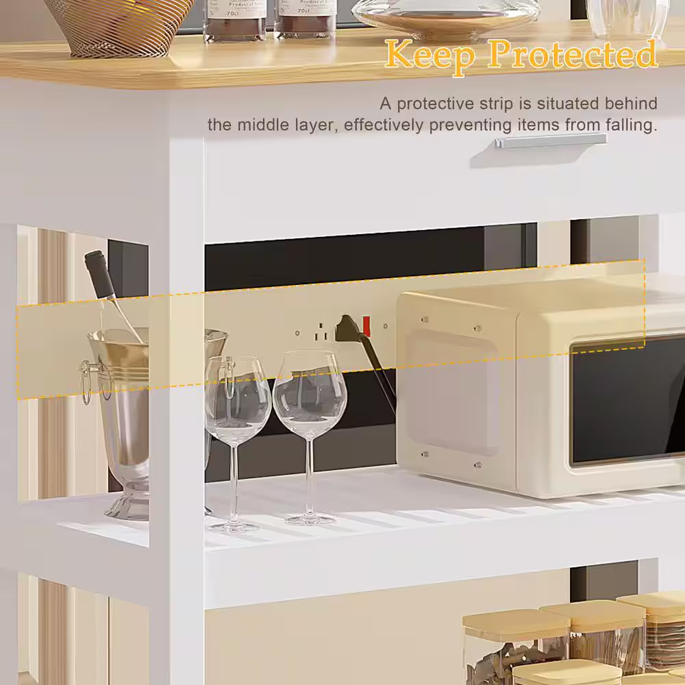 Stylish and Versatile Kitchen Island Cart on Wheels - 40-Inch Rolling Utility Cart with Power Strip and Adjustable White Wood Top for Enhanced Kitchen Storage and Functionality