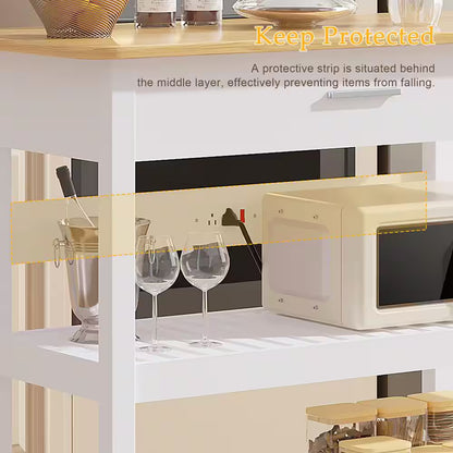 Stylish and Versatile Kitchen Island Cart on Wheels - 40-Inch Rolling Utility Cart with Power Strip and Adjustable White Wood Top for Enhanced Kitchen Storage and Functionality