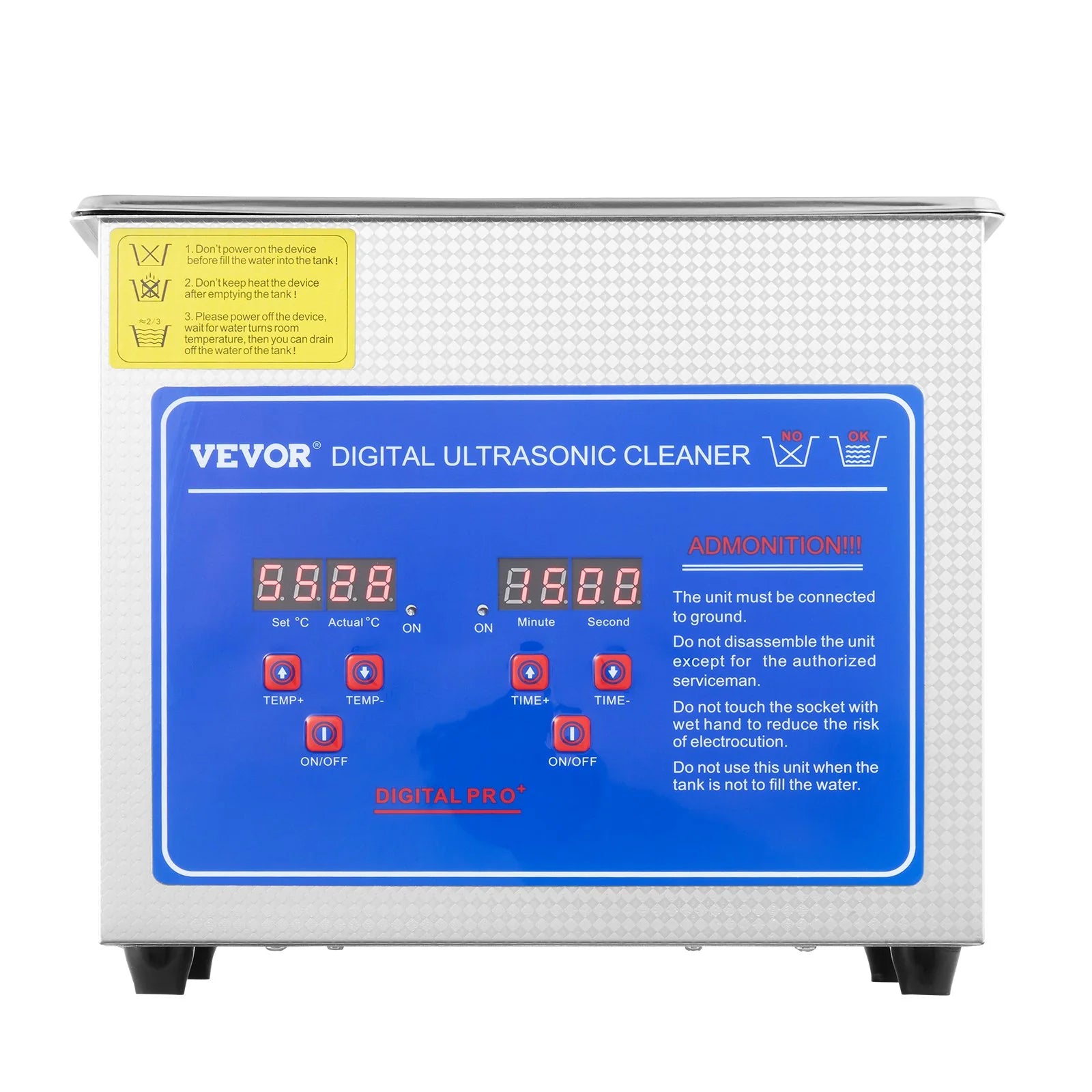 VEVOR Ultrasonic Cleaner with Digital Timer & Heater, Professional Ultra Sonic Jewelry Cleaner, Stainless Steel Heated Cleaning Machine for Glasses Watch Rings Small Parts Circuit Board (3L)