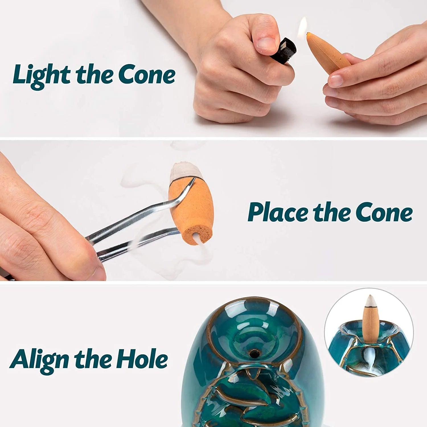 Elevate Your Space with the Backflow Ceramic Incense Burner - Includes 20 Cones & 30 Sticks for a Relaxing Atmosphere