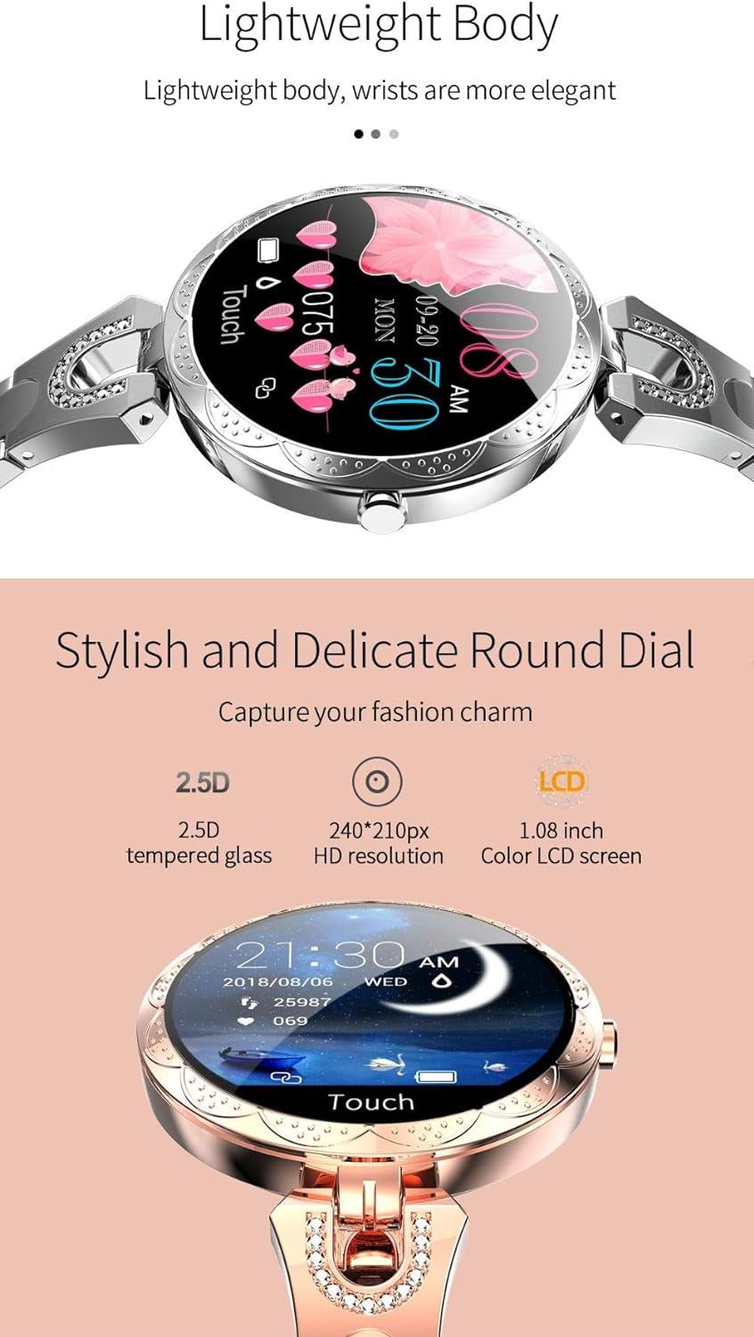 Smart Watch Women, Smart Bracelet New Blood Pressure Heart Rate Monitor for Android Ios Phone Fits for Iphone 12 11 Pro Max Mini XR X XS LG Stylo 6 Samsung Galaxy A51 21 20 S20 S10 S9 (Gold)