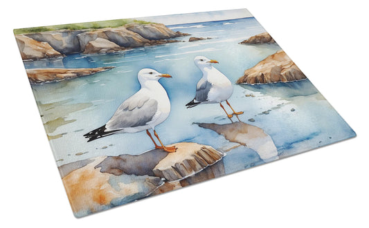 Gulls Scavenging Glass Cutting Board