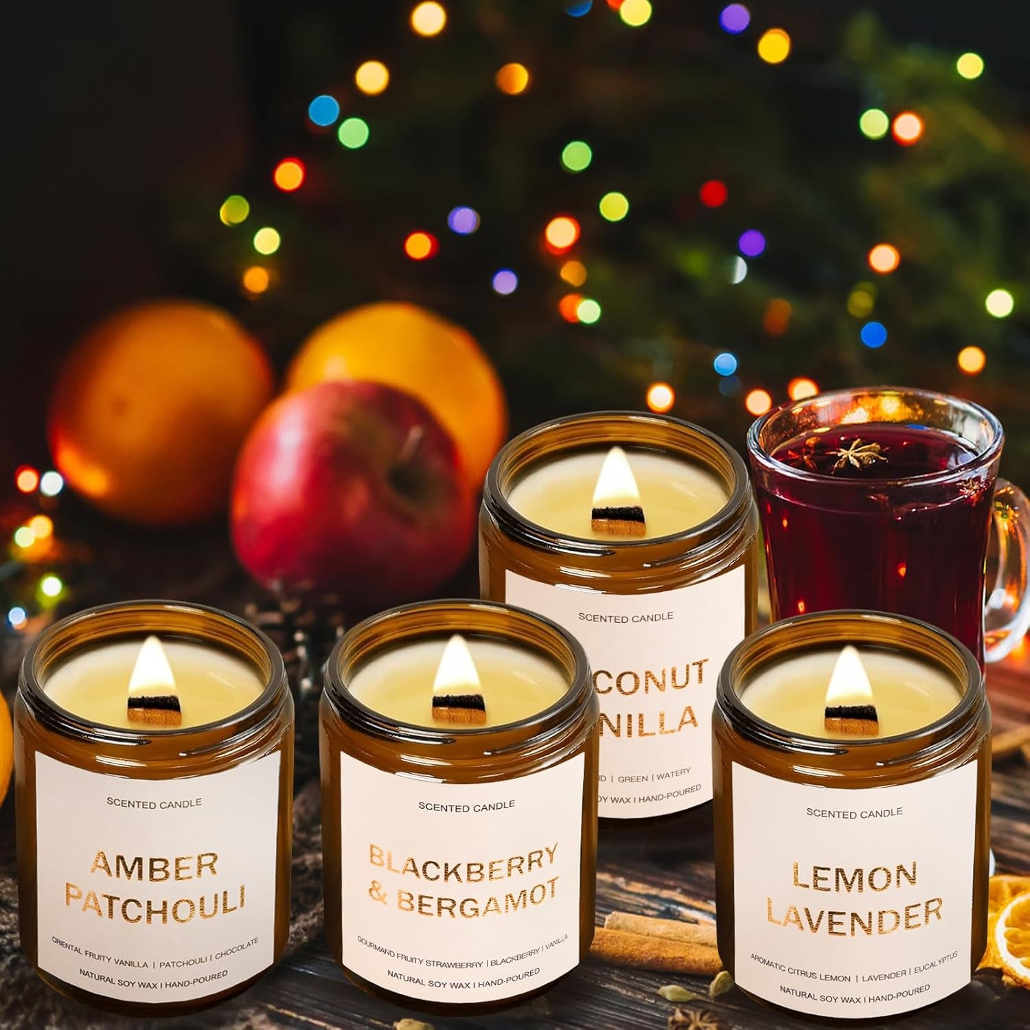 28Oz Wood Wick Candles That Crackle: 4 Pack Scented Candles for Home Scented, Aromatherapy Candle Set with Crackling Wooden Wick up to 200H Burning Candle Gift Set for Birthday Thanksgiving Christmas
