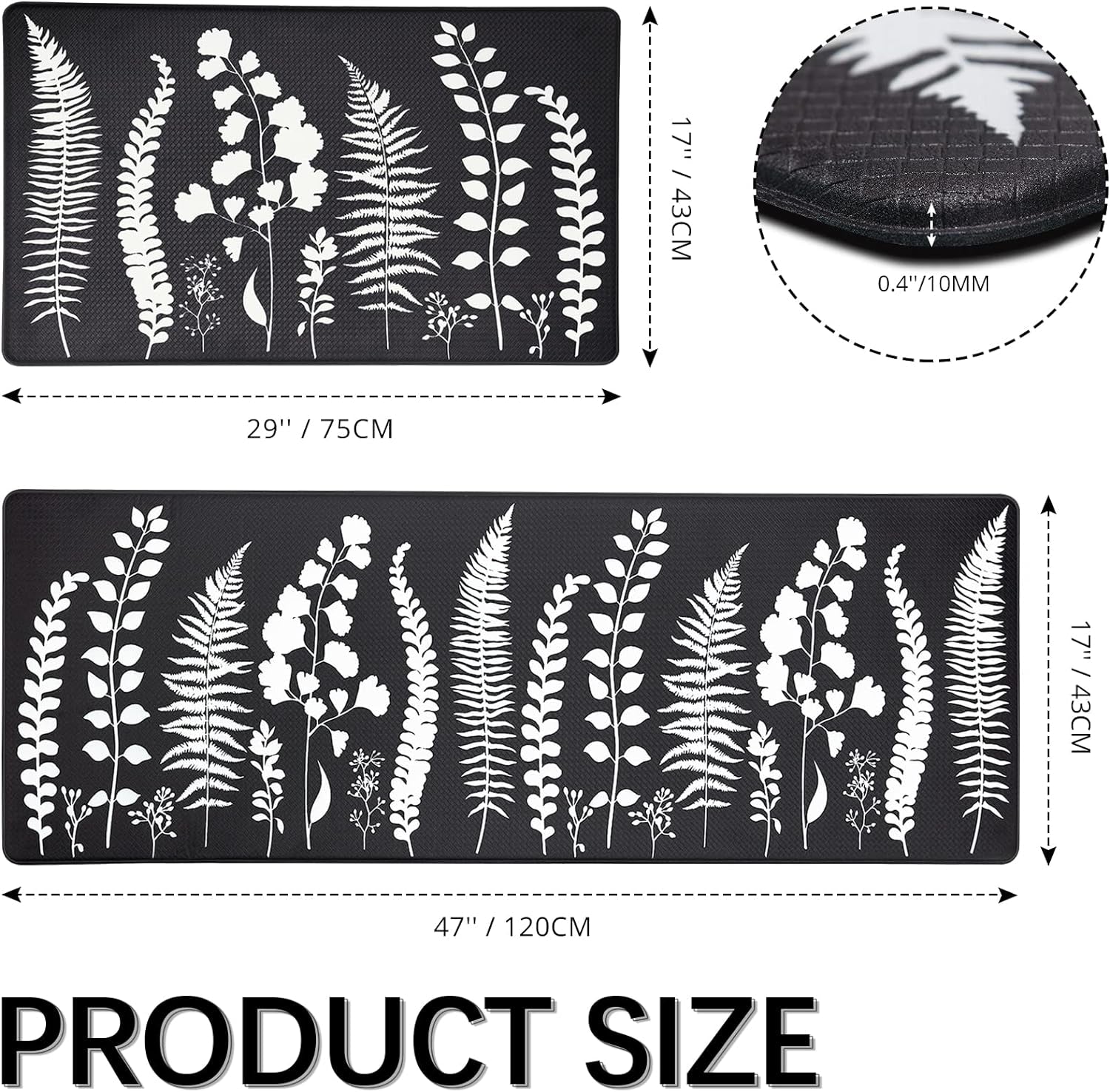 Transform Your Kitchen with Stylish Anti-Fatigue Mats – Waterproof, Non-Slip Comfort for Every Space, Set of 2 (17" x 47" + 17" x 29") in Chic Black and White
