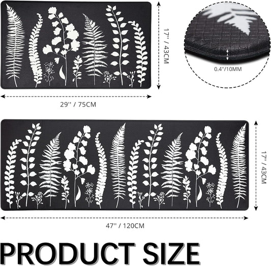 Transform Your Kitchen with Stylish Anti-Fatigue Mats – Waterproof, Non-Slip Comfort for Every Space, Set of 2 (17" x 47" + 17" x 29") in Chic Black and White