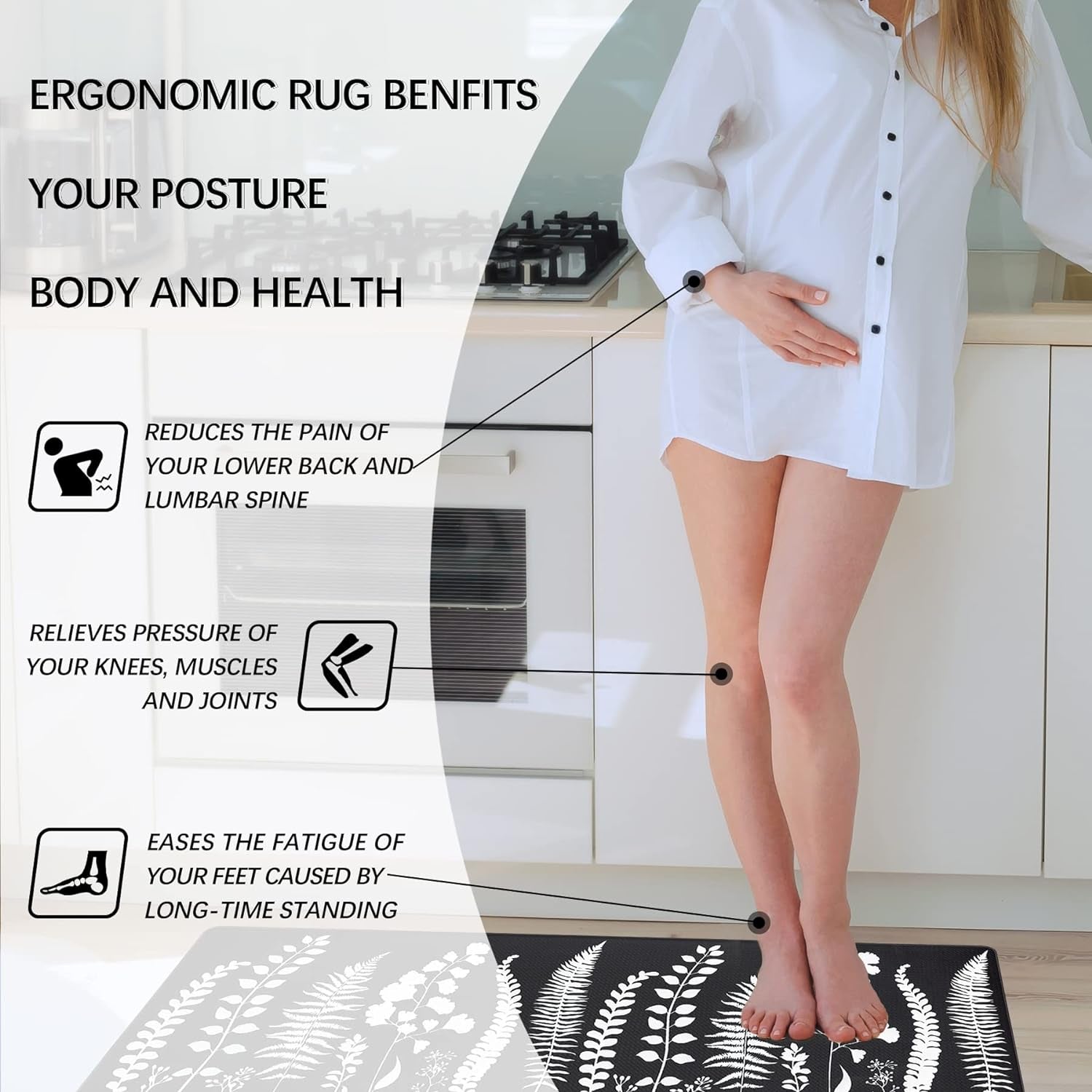 Transform Your Kitchen with Stylish Anti-Fatigue Mats – Waterproof, Non-Slip Comfort for Every Space, Set of 2 (17" x 47" + 17" x 29") in Chic Black and White