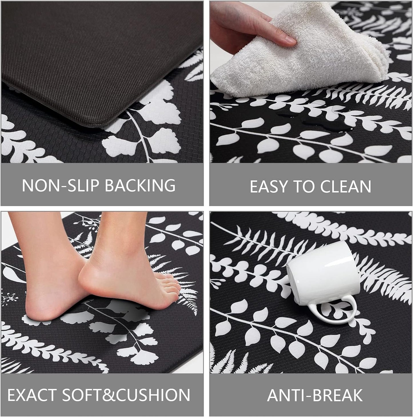 Transform Your Kitchen with Stylish Anti-Fatigue Mats – Waterproof, Non-Slip Comfort for Every Space, Set of 2 (17" x 47" + 17" x 29") in Chic Black and White