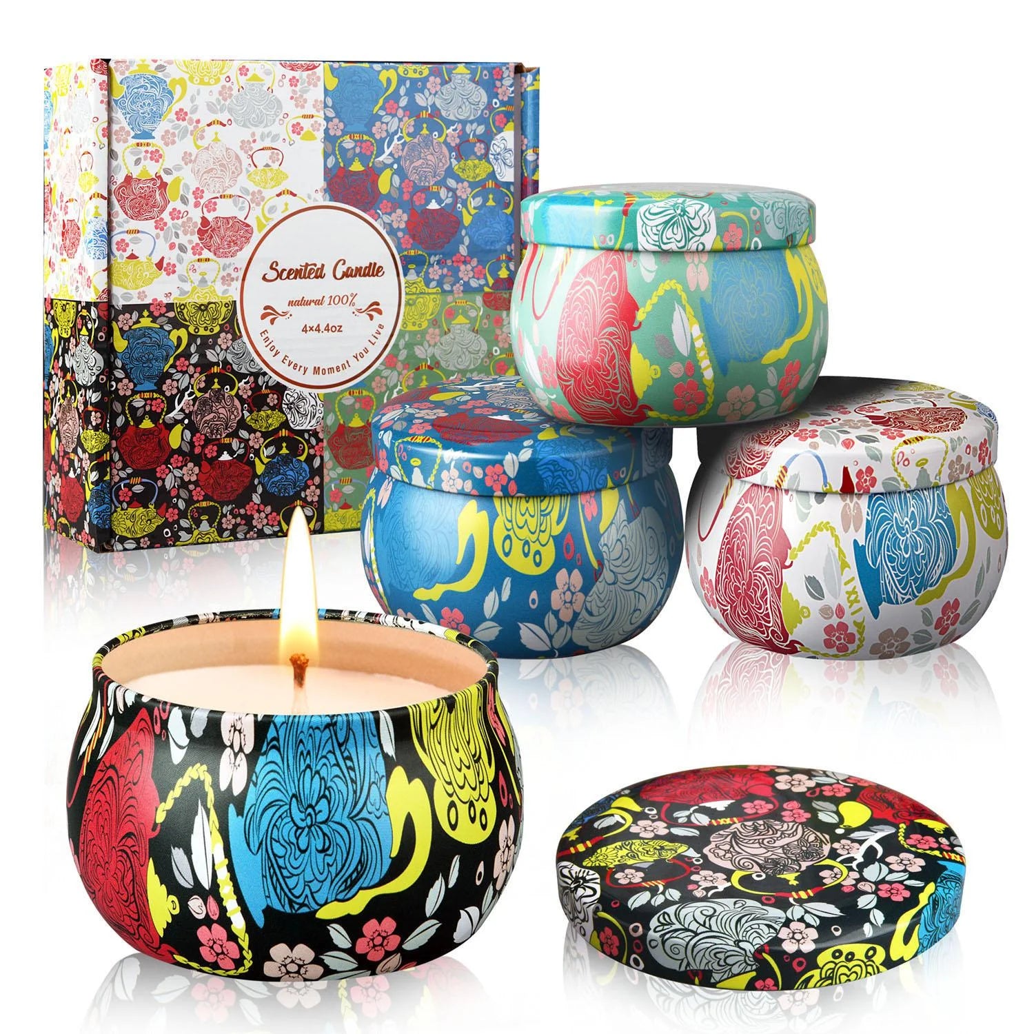 Indulge in Relaxation with Our Scented Candle Gift Set! ✨🕯️ Perfect Aromatherapy Treat for Her - Lavender, Vanilla, Lemon & Jasmine in Portable Travel Tins! 🌸🧳💖