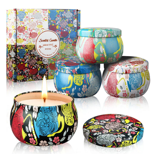 Indulge in Relaxation with Our Scented Candle Gift Set! ✨🕯️ Perfect Aromatherapy Treat for Her - Lavender, Vanilla, Lemon & Jasmine in Portable Travel Tins! 🌸🧳💖