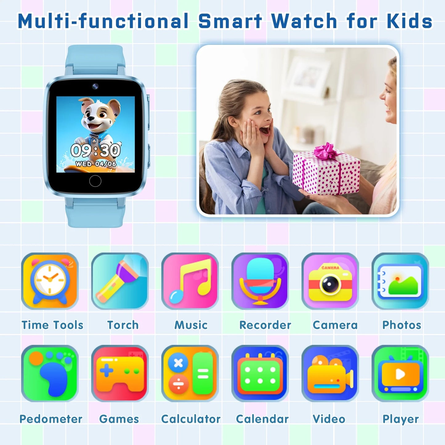 Kids Smart Watch for Boys Girls 1.54 Smart Watch for Kids with 2 Cameras 24 Games Video Habit Tracker MP3 Flashlights Calculator Alarm Clock Children Touch Screen Boys Girls Birthday Gift Blue