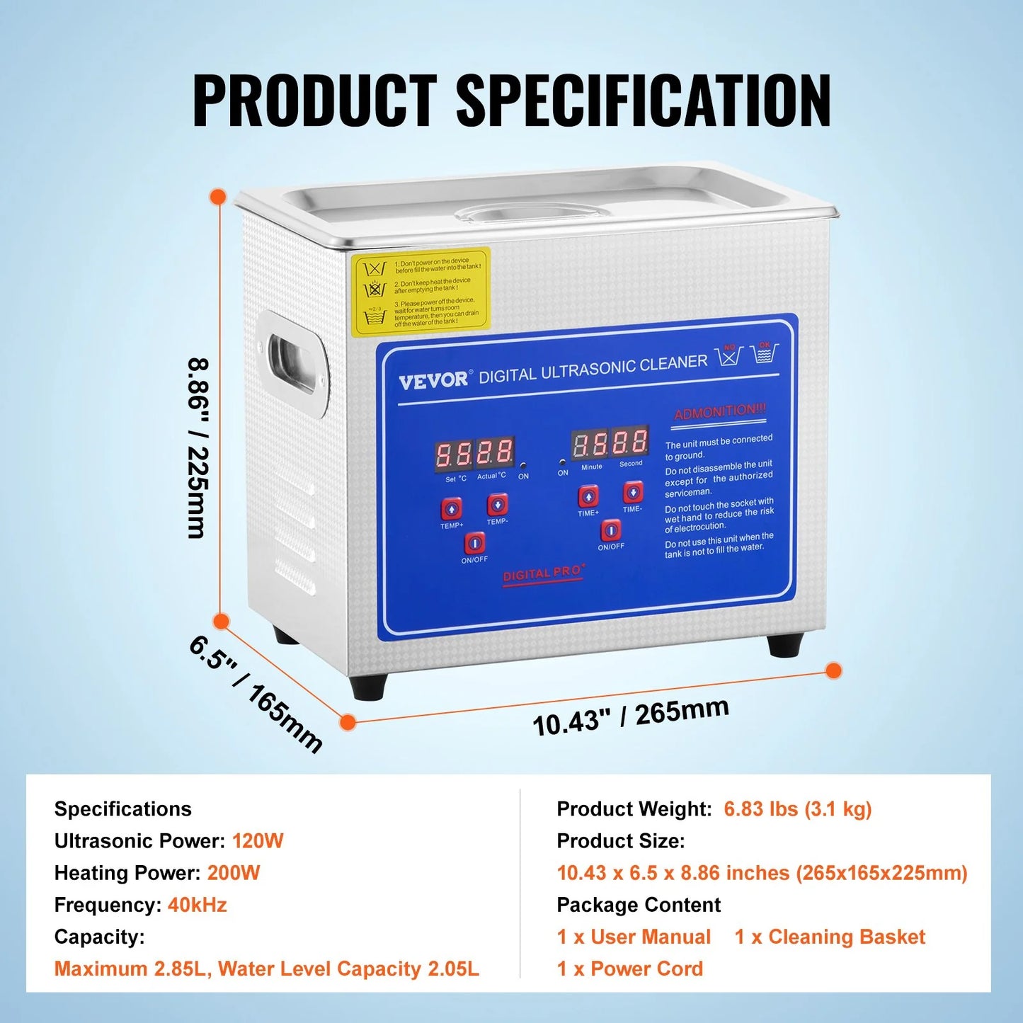 VEVOR Ultrasonic Cleaner with Digital Timer & Heater, Professional Ultra Sonic Jewelry Cleaner, Stainless Steel Heated Cleaning Machine for Glasses Watch Rings Small Parts Circuit Board (3L)