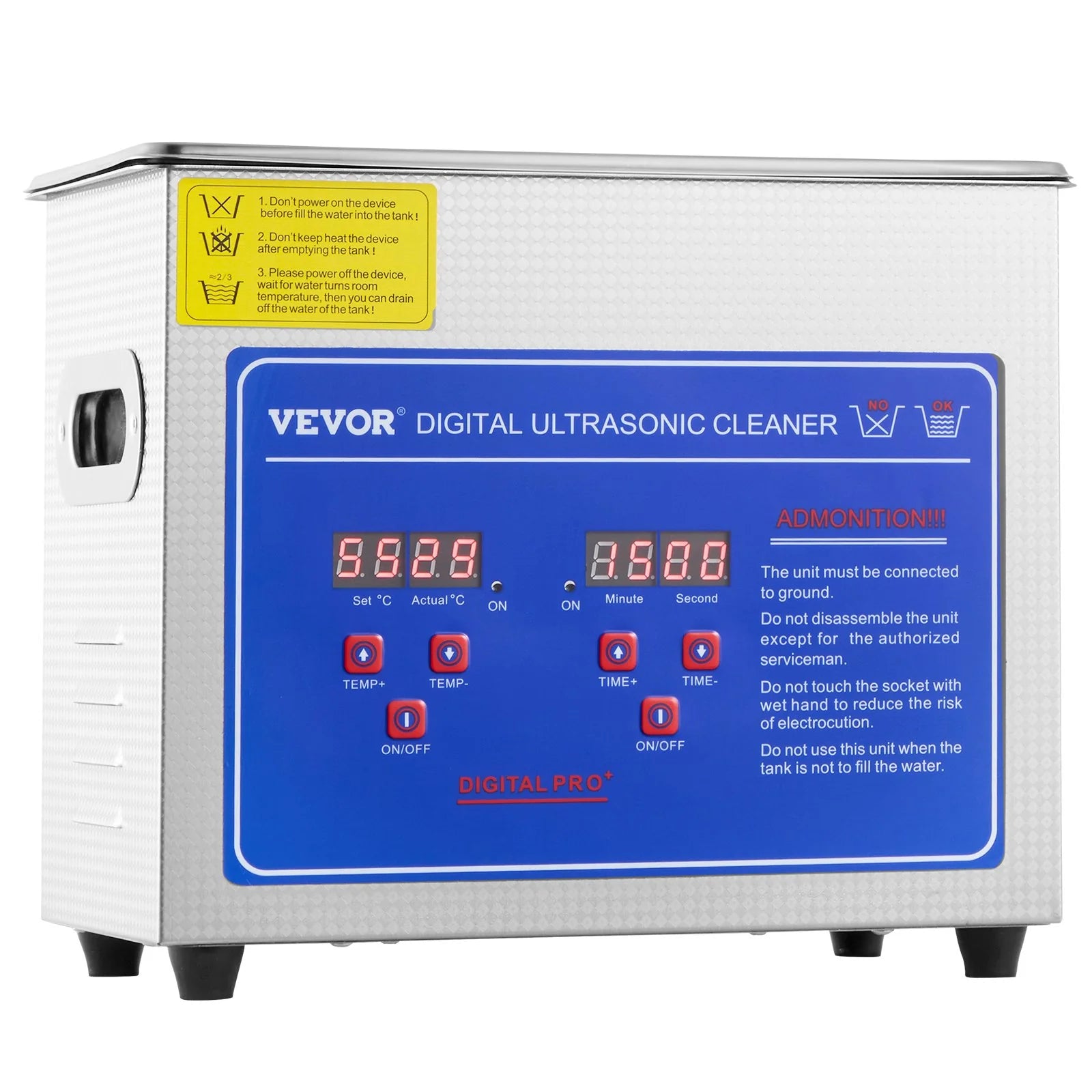 VEVOR Ultrasonic Cleaner with Digital Timer & Heater, Professional Ultra Sonic Jewelry Cleaner, Stainless Steel Heated Cleaning Machine for Glasses Watch Rings Small Parts Circuit Board (3L)