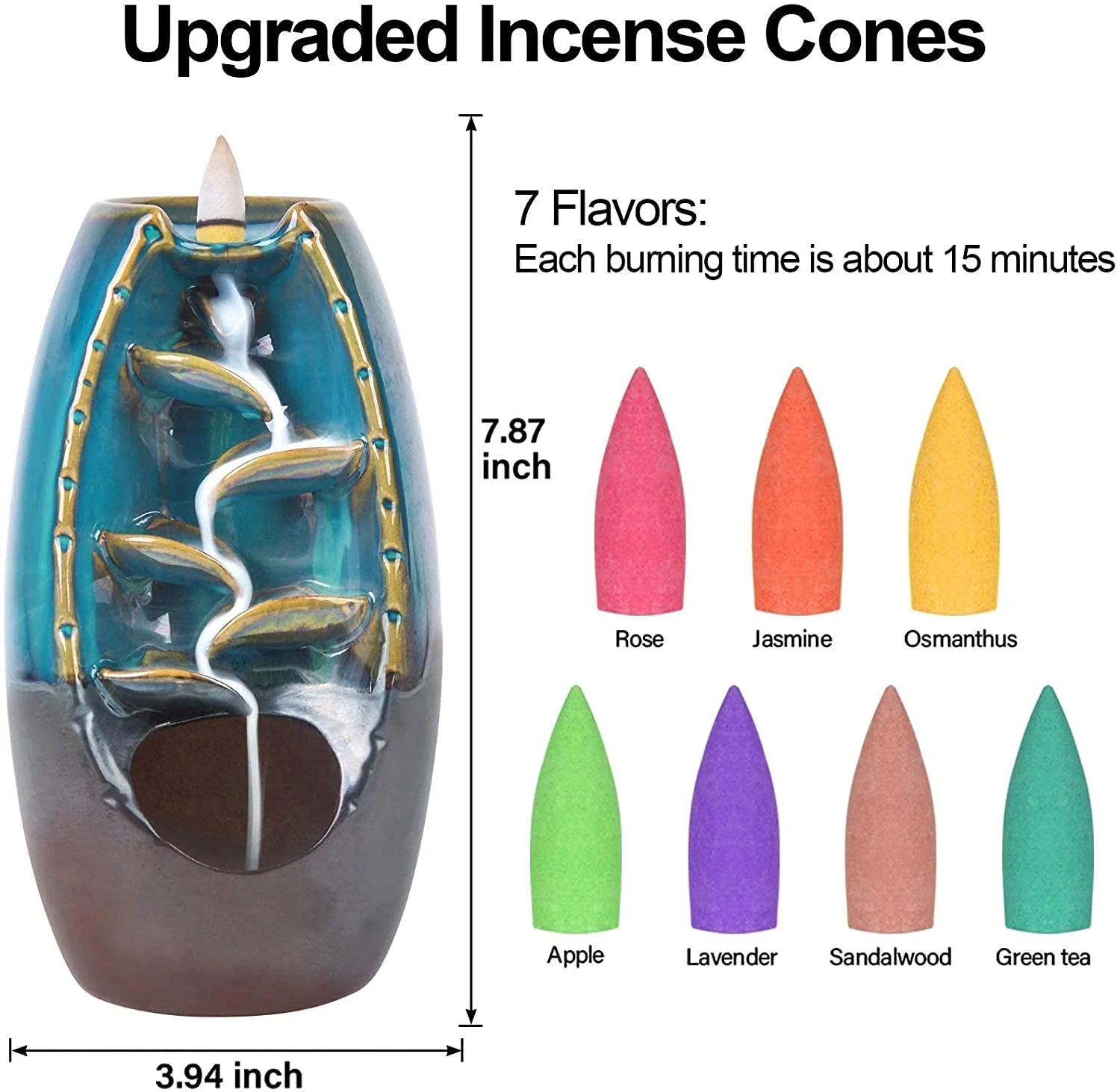 Elevate Your Space with the Backflow Ceramic Incense Burner - Includes 20 Cones & 30 Sticks for a Relaxing Atmosphere