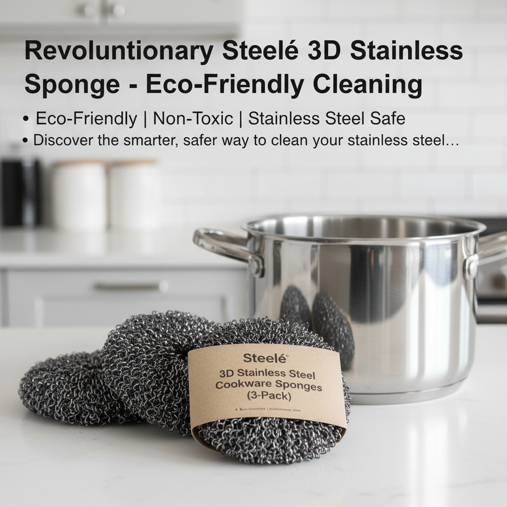 Revolutionary Steelé 3D Stainless Steel Sponge - Eco-Friendly Cleaning Power (3-Pack)