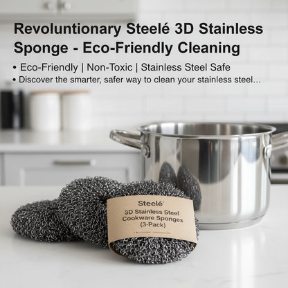 Revolutionary Steelé 3D Stainless Steel Sponge - Eco-Friendly Cleaning Power (3-Pack)