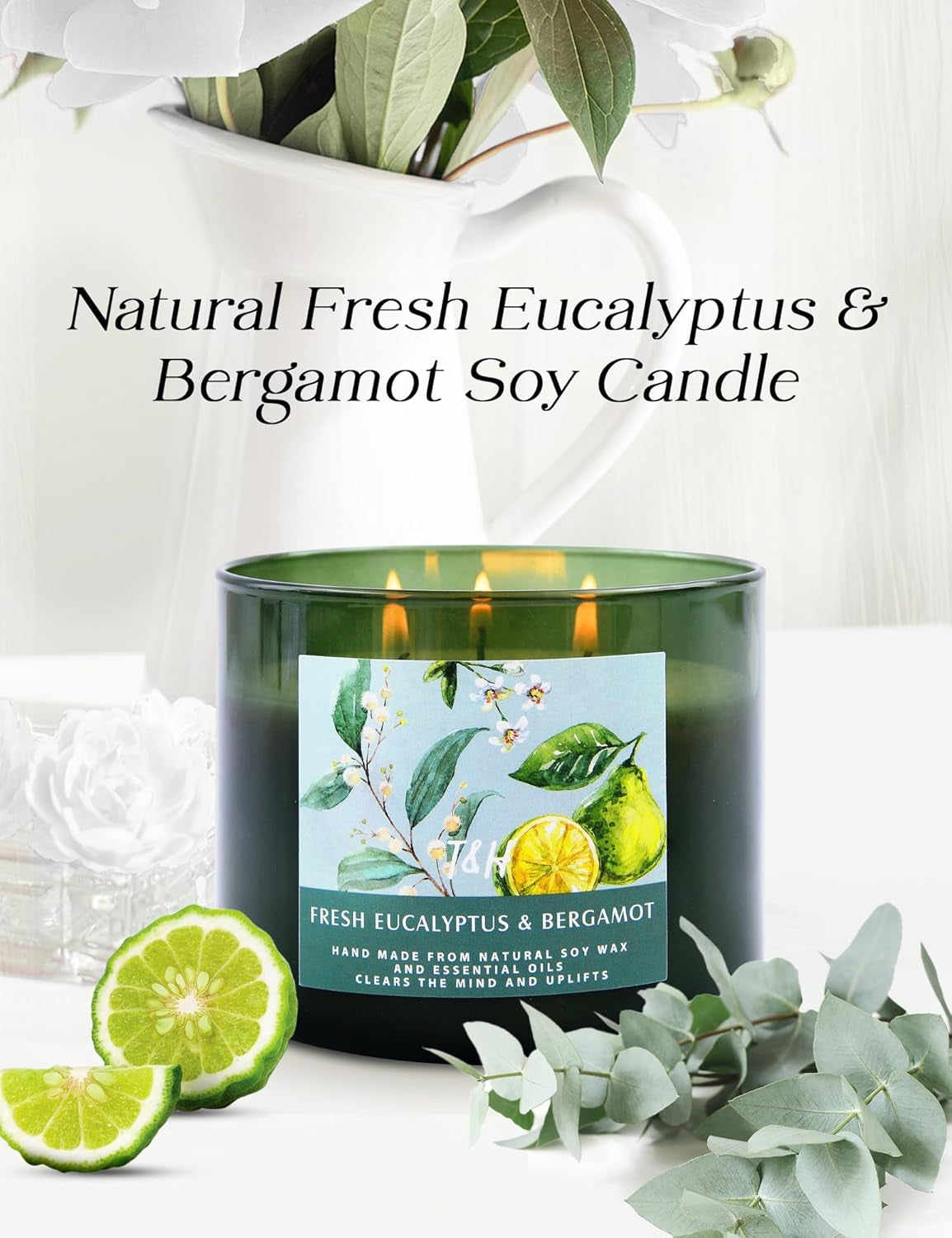 Light Up Your Day with Our Fresh Eucalyptus & Bergamot 3-Wick Candle! 🌿✨ Perfect for Serenity & Style. A Thoughtful Gift for Any Occasion!