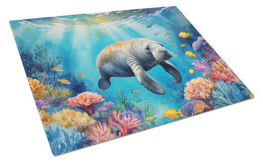 Summer Manatee Glass Cutting Board