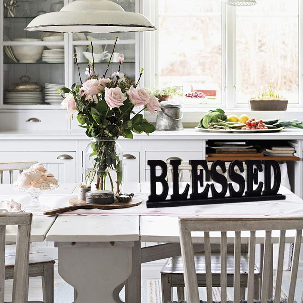 Charming Rustic Blessed Wooden Table Sign - Freestanding Home Décor Accent for Weddings & Gifts