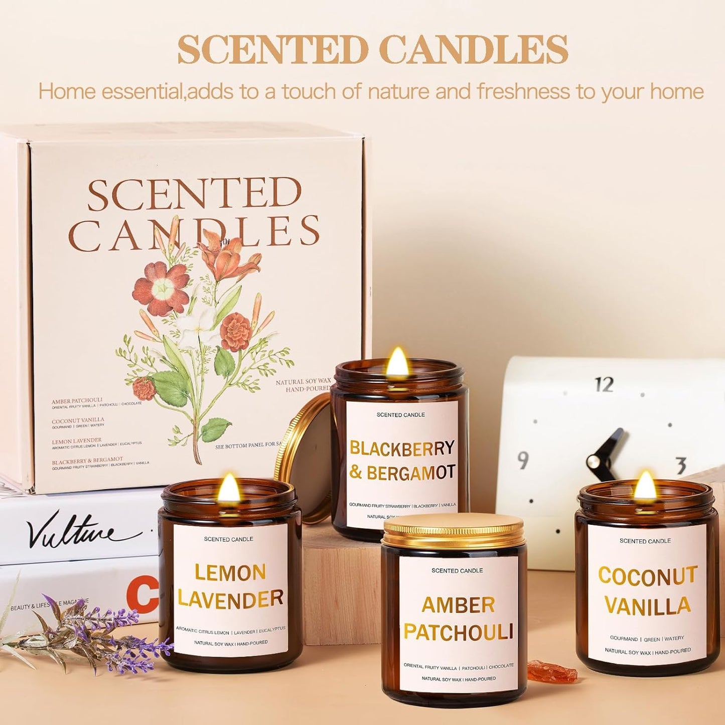 28Oz Wood Wick Candles That Crackle: 4 Pack Scented Candles for Home Scented, Aromatherapy Candle Set with Crackling Wooden Wick up to 200H Burning Candle Gift Set for Birthday Thanksgiving Christmas