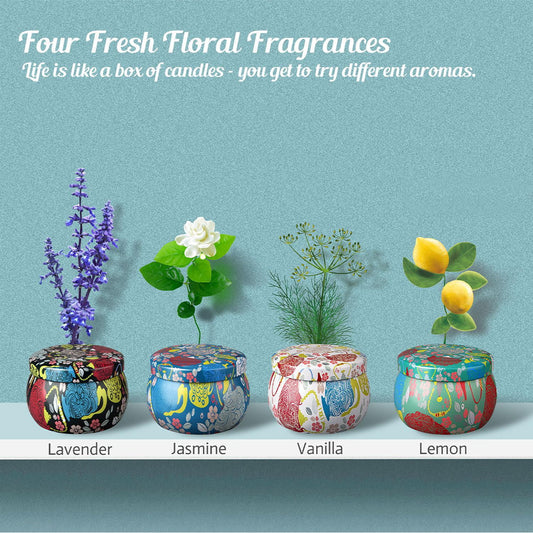 Indulge in Relaxation with Our Scented Candle Gift Set! ✨🕯️ Perfect Aromatherapy Treat for Her - Lavender, Vanilla, Lemon & Jasmine in Portable Travel Tins! 🌸🧳💖