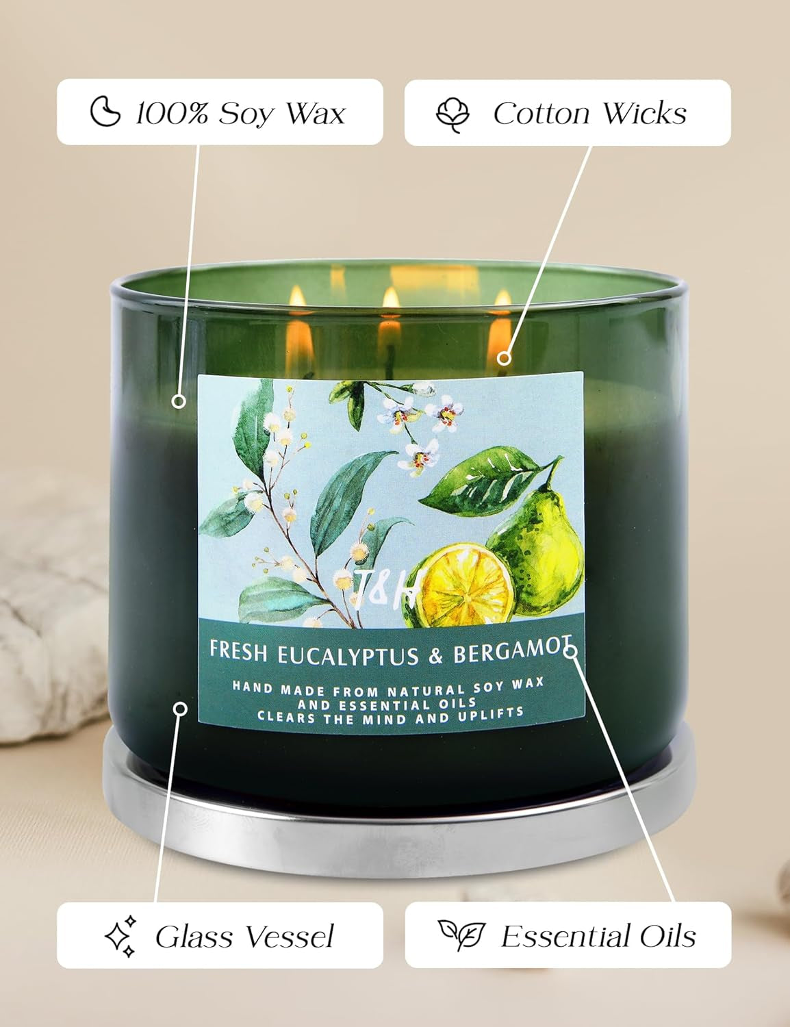 Light Up Your Day with Our Fresh Eucalyptus & Bergamot 3-Wick Candle! 🌿✨ Perfect for Serenity & Style. A Thoughtful Gift for Any Occasion!