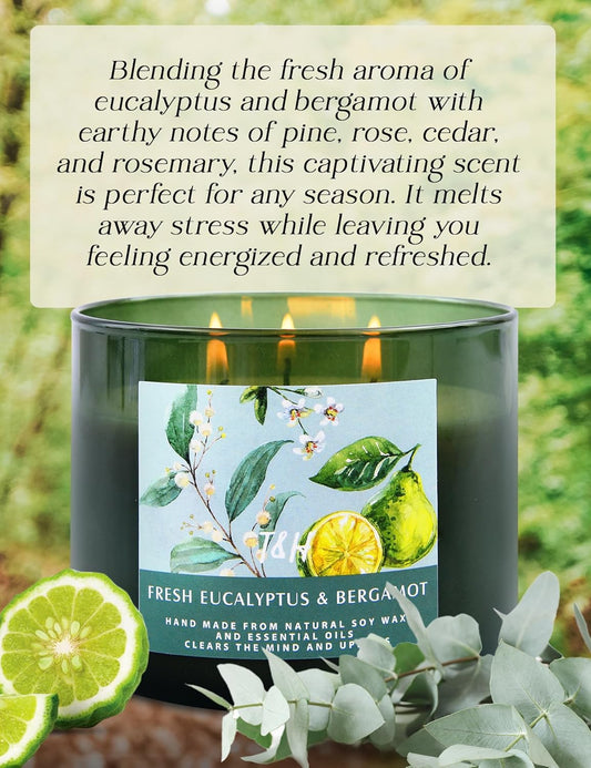 Light Up Your Day with Our Fresh Eucalyptus & Bergamot 3-Wick Candle! 🌿✨ Perfect for Serenity & Style. A Thoughtful Gift for Any Occasion!