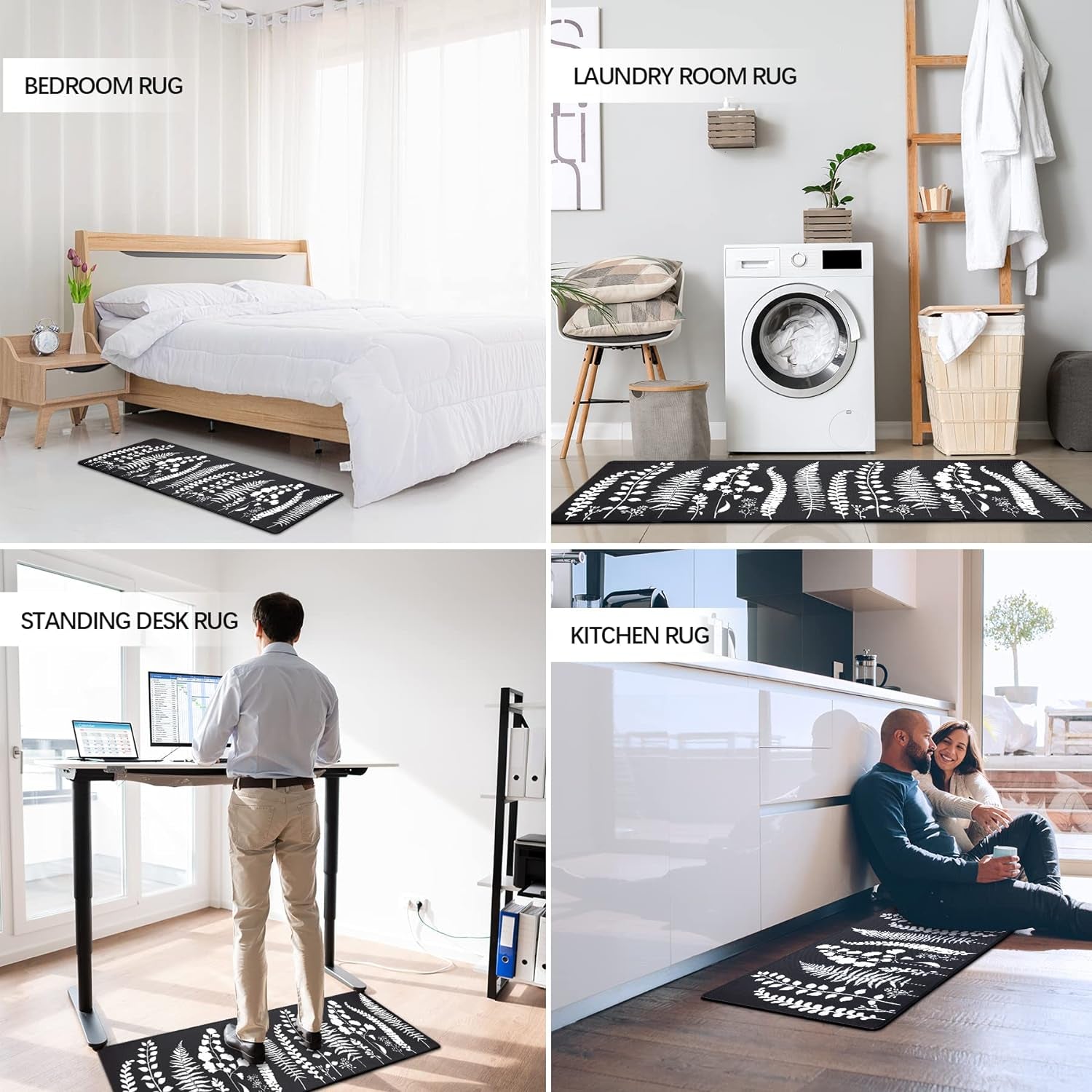 Transform Your Kitchen with Stylish Anti-Fatigue Mats – Waterproof, Non-Slip Comfort for Every Space, Set of 2 (17" x 47" + 17" x 29") in Chic Black and White