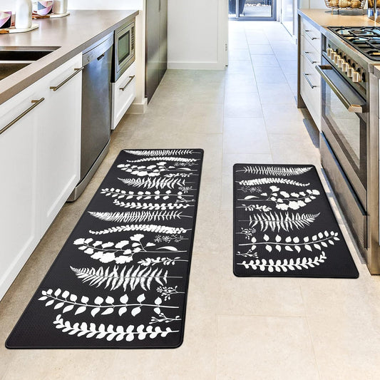 Transform Your Kitchen with Stylish Anti-Fatigue Mats – Waterproof, Non-Slip Comfort for Every Space, Set of 2 (17" x 47" + 17" x 29") in Chic Black and White