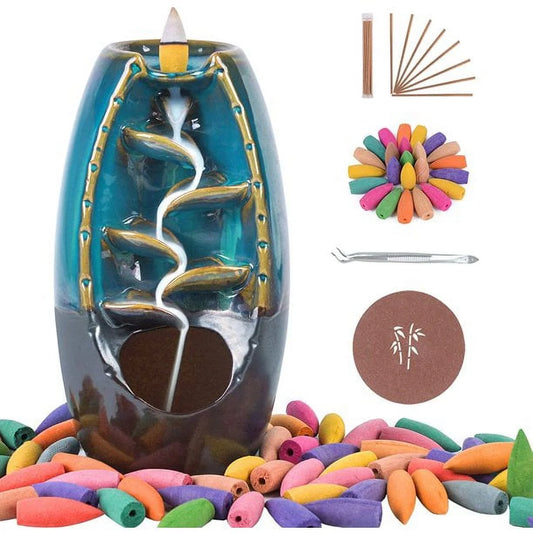 Elevate Your Space with the Backflow Ceramic Incense Burner - Includes 20 Cones & 30 Sticks for a Relaxing Atmosphere