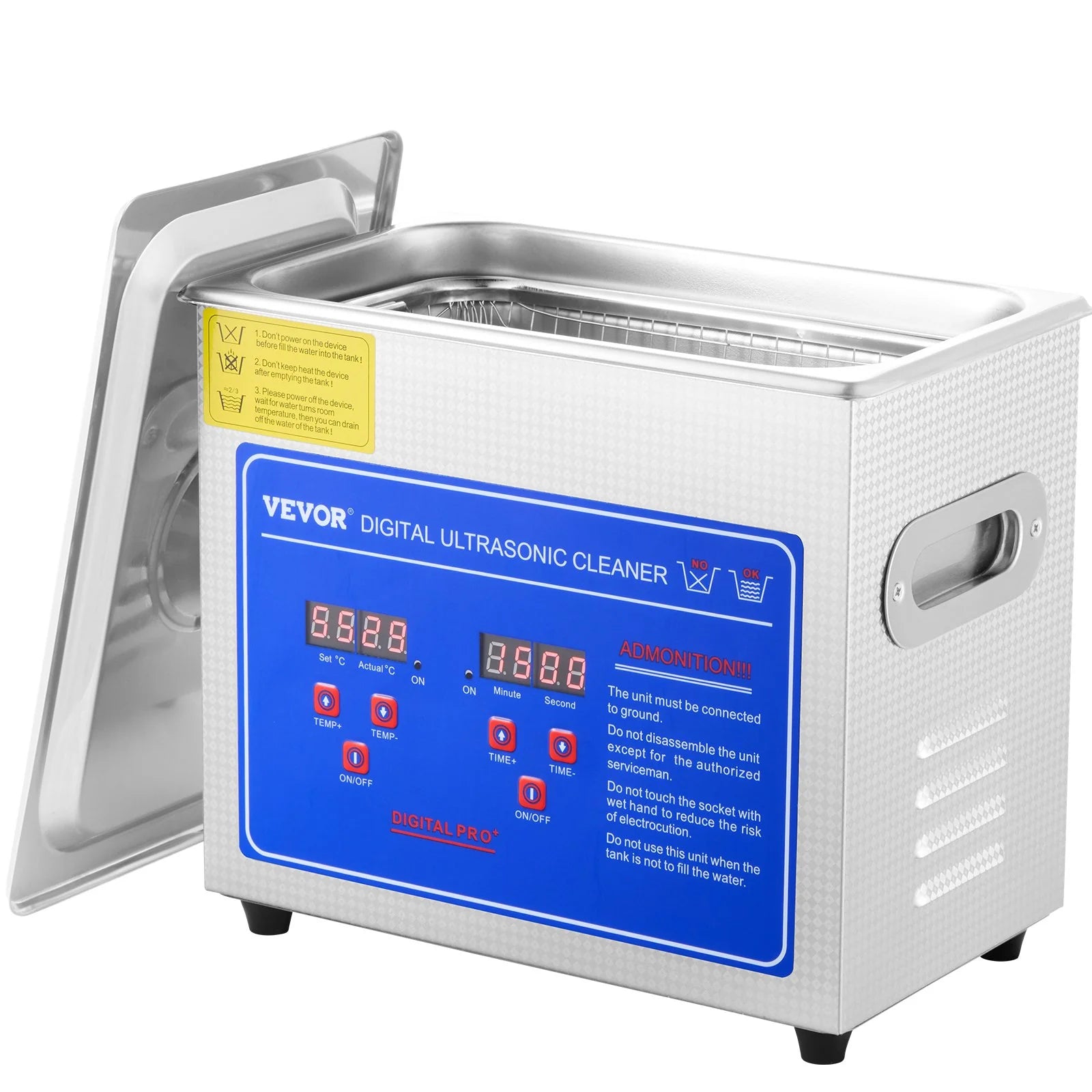 VEVOR Ultrasonic Cleaner with Digital Timer & Heater, Professional Ultra Sonic Jewelry Cleaner, Stainless Steel Heated Cleaning Machine for Glasses Watch Rings Small Parts Circuit Board (3L)