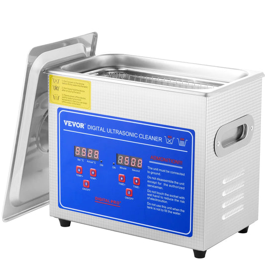 VEVOR Ultrasonic Cleaner with Digital Timer & Heater, Professional Ultra Sonic Jewelry Cleaner, Stainless Steel Heated Cleaning Machine for Glasses Watch Rings Small Parts Circuit Board (3L)