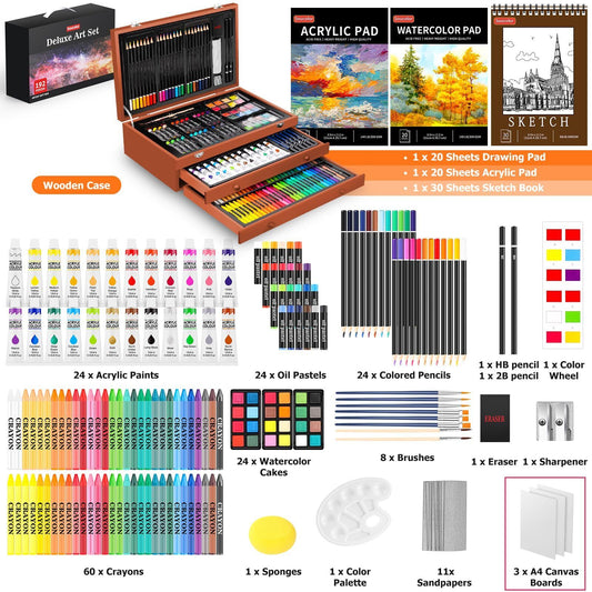 Art Supplies 192-Pack Deluxe Art Set Drawing Painting Supplies Art Kit With