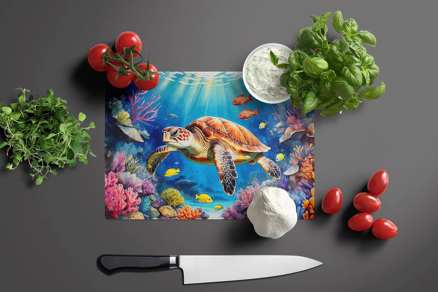Turtle and Reefs Glass Cutting Board