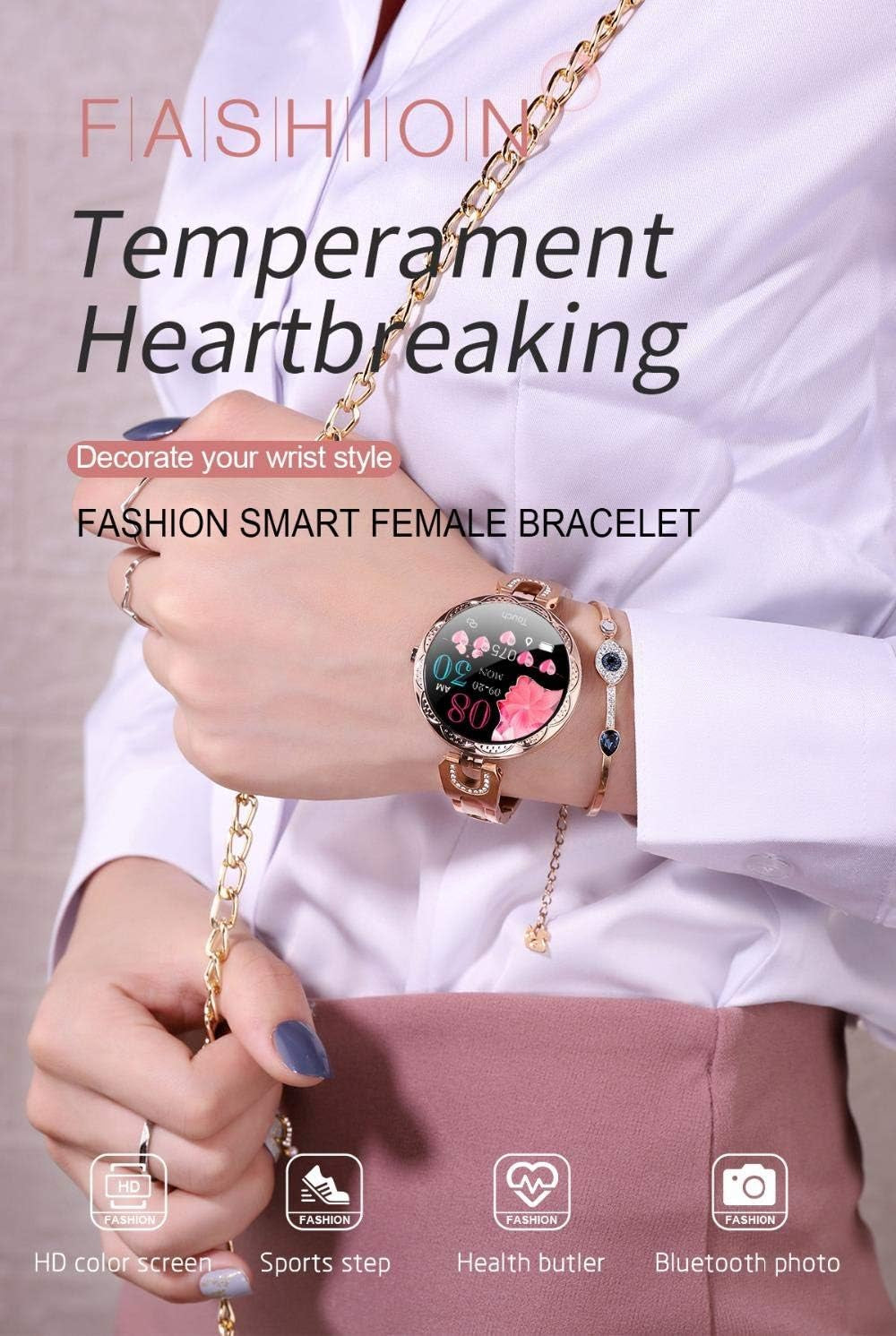 Smart Watch Women, Smart Bracelet New Blood Pressure Heart Rate Monitor for Android Ios Phone Fits for Iphone 12 11 Pro Max Mini XR X XS LG Stylo 6 Samsung Galaxy A51 21 20 S20 S10 S9 (Gold)