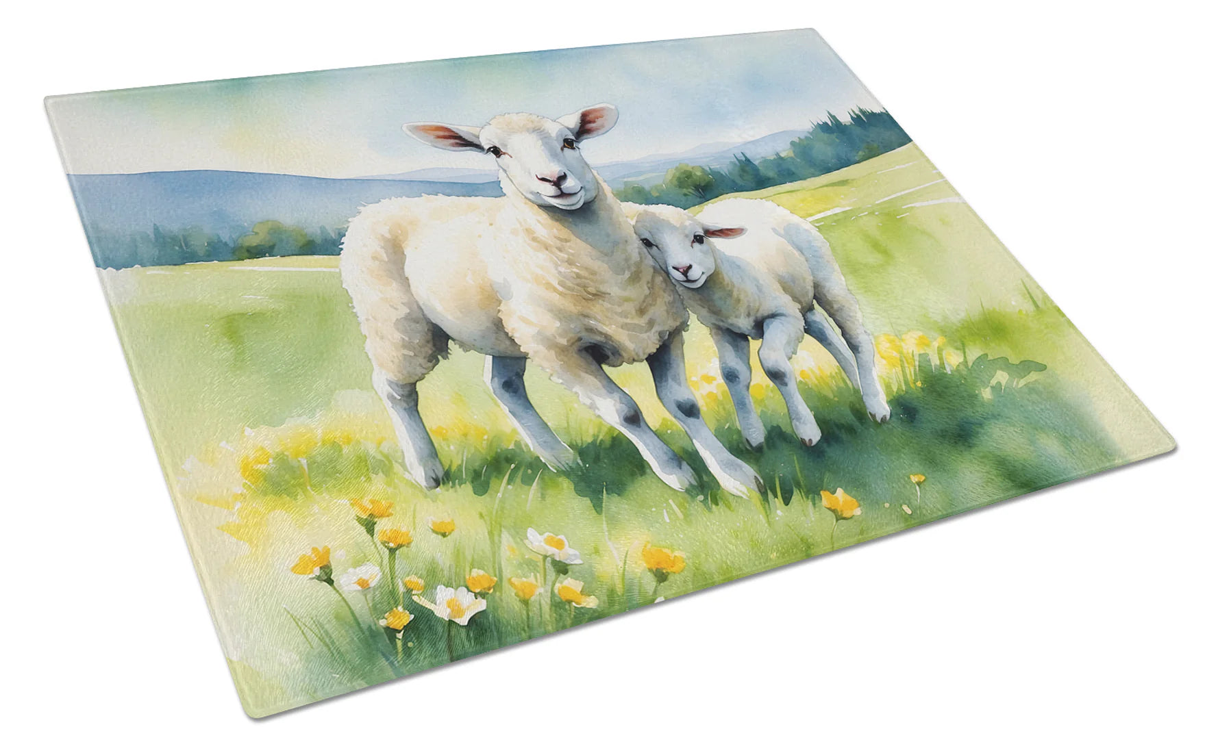 Springtime Lambs Glass Cutting Board