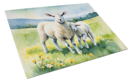 Springtime Lambs Glass Cutting Board
