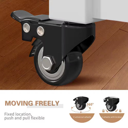 Stylish and Versatile Kitchen Island Cart on Wheels - 40-Inch Rolling Utility Cart with Power Strip and Adjustable White Wood Top for Enhanced Kitchen Storage and Functionality